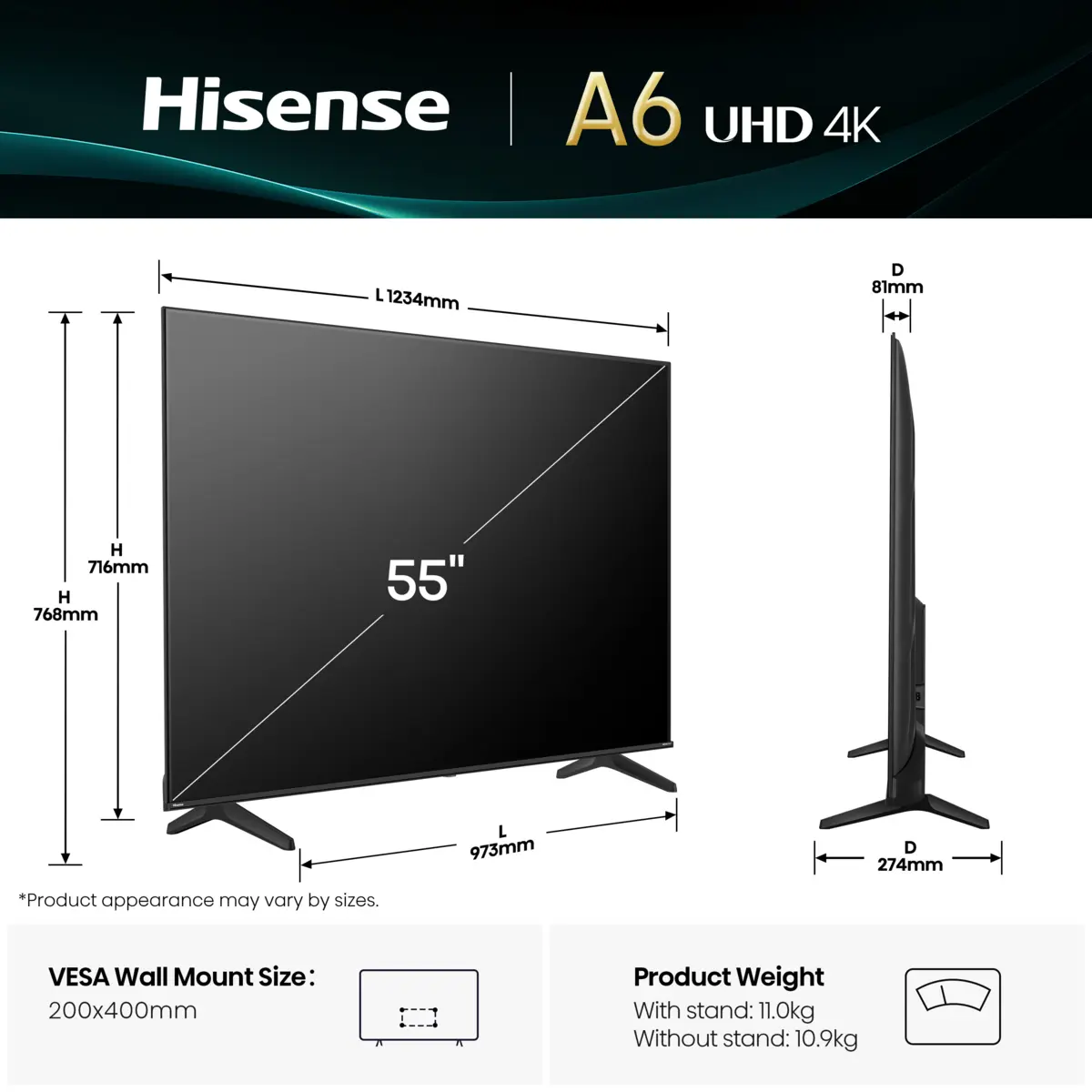 HISENSE TV LED 55A6Q