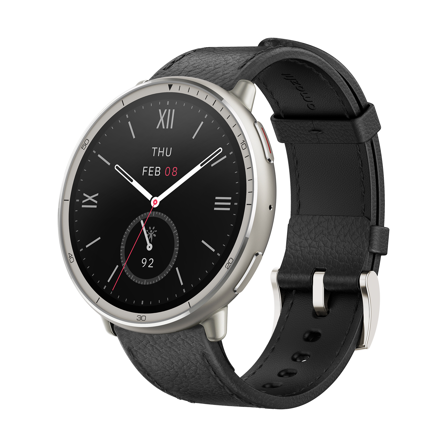 Pametni sat Amazfit Active 2 Premium NFC (Round) s koženým řemínkem - černé